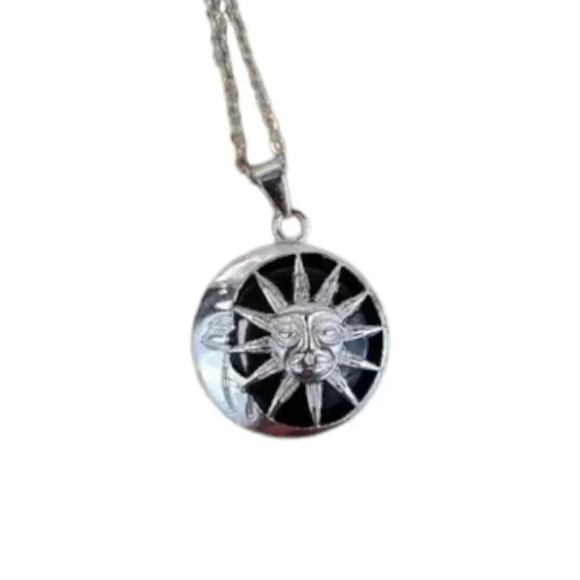 Obsidian Sun and Moon Pendant Necklace - Picture 2 of 8